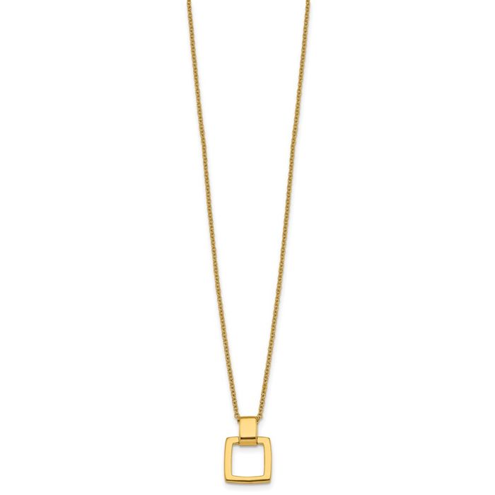 14K Solid Yellow Gold Square Geometric Pendant Necklace Chain