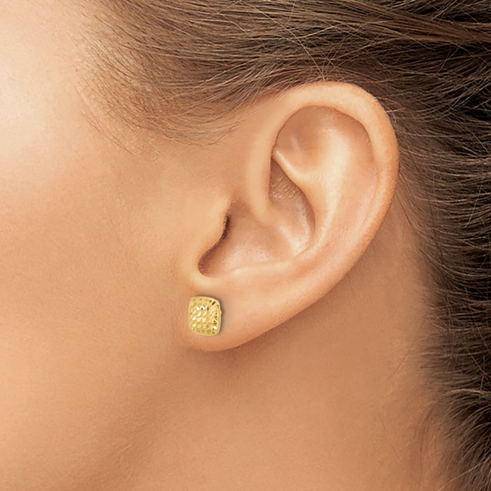 14K Solid Yellow Gold Square Stud Earrings