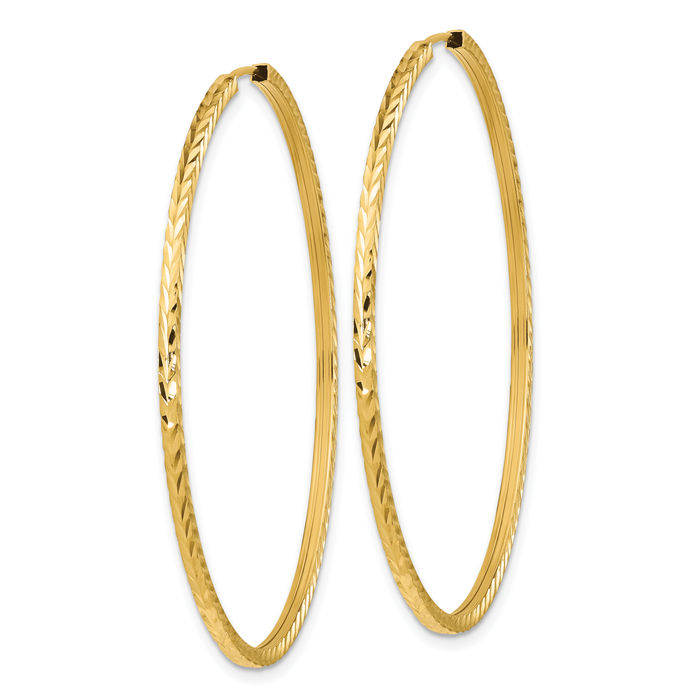 14K Solid Yellow Gold Square Tube Endless Round Large Hoop Earrings