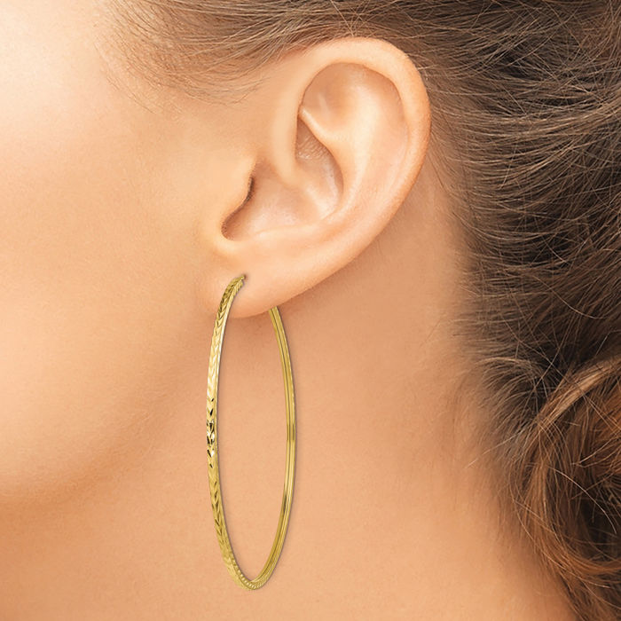 14K Solid Yellow Gold Square Tube Endless Round Extra Large Hoop Earrings