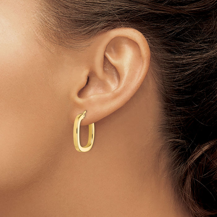 14K Solid Yellow Gold Square Tube Round Hoop Earrings