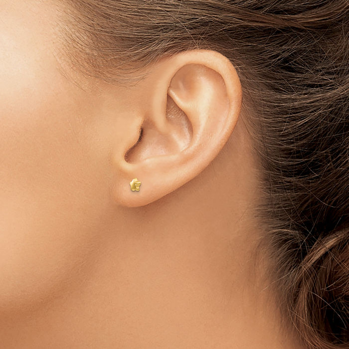 14K Solid Yellow Gold Star Stud Earrings