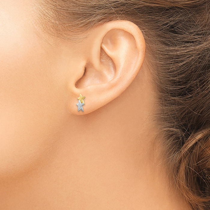 14K Solid Yellow Gold Star Stud Earrings