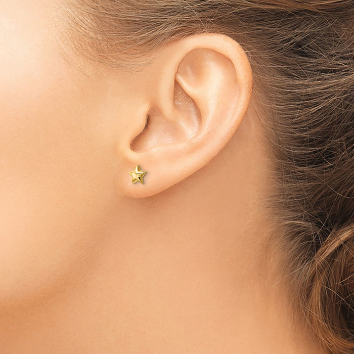 14K Solid Yellow Gold Star Stud Earrings