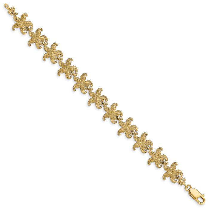 14K Solid Yellow Gold Starfish Link Chain Charm Bracelet