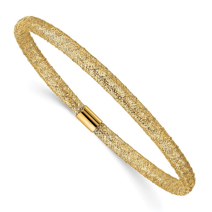 14K Solid Yellow Gold Stretch Mesh Wrap Bracelet - Picture 9 of 12