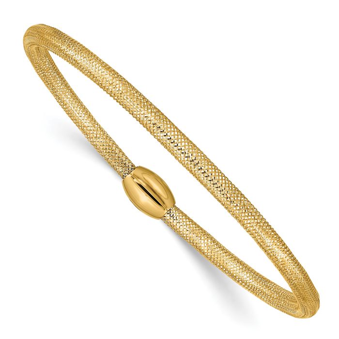 14K Solid Yellow Gold Stretch Popcorn Mesh Chain Bracelet - Picture 8 of 12