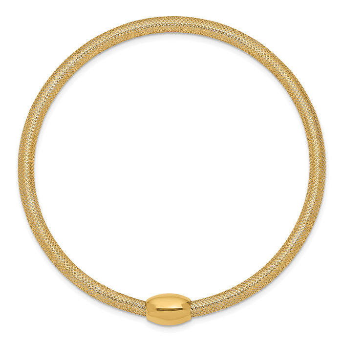 14K Solid Yellow Gold Stretch Popcorn Mesh Chain Bracelet - Picture 10 of 12