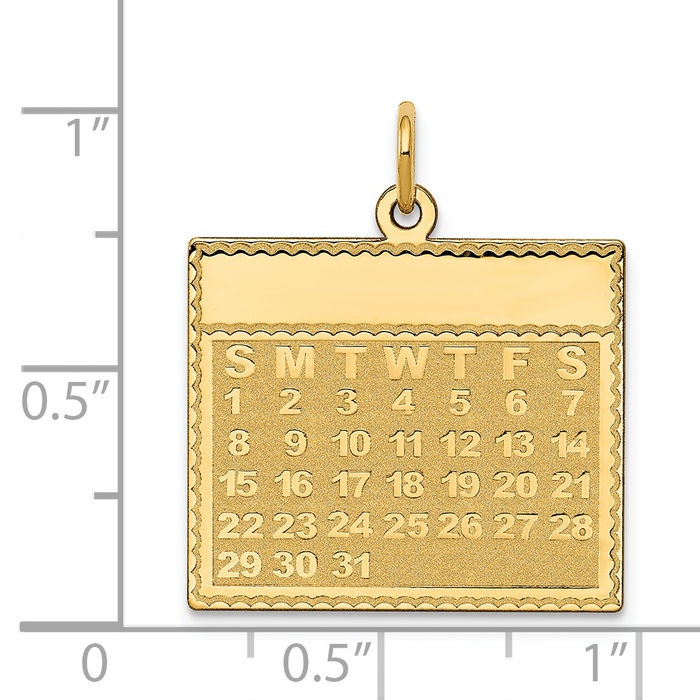 14K Solid Yellow Gold Sunday First Day Calendar Necklace Chain Pendant Charm