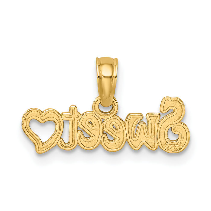 14K Solid Yellow Gold Sweet Heart Necklace Love Pendant Charm