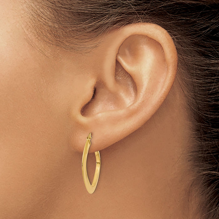 14K Solid Yellow Gold Tapered Square Medium Hoop Earrings