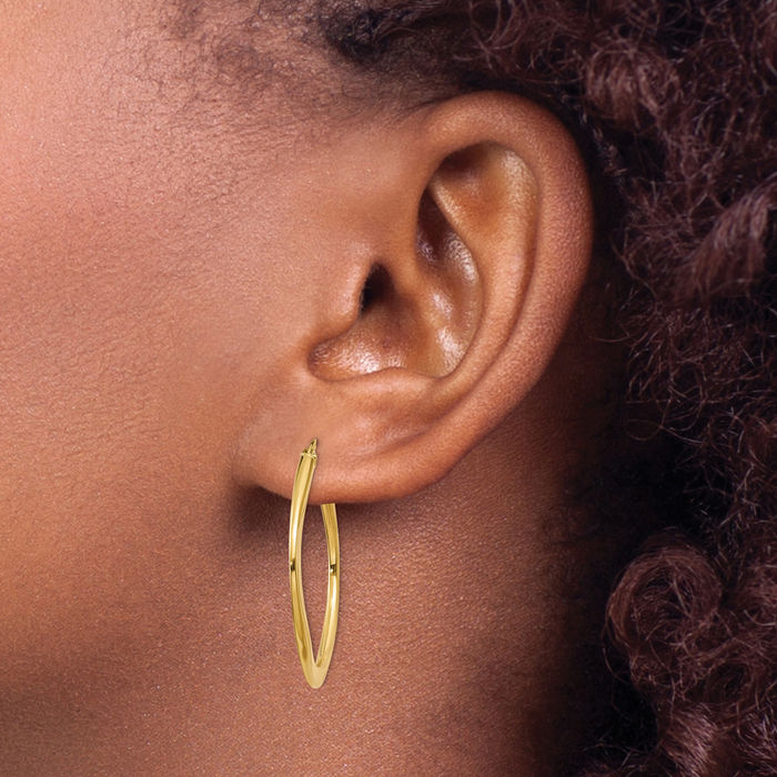 14K Solid Yellow Gold Tapered Square Medium Hoop Earrings