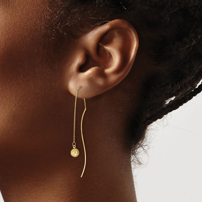 14K Solid Yellow Gold Threader Drop Dangle Earrings