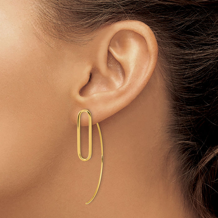 14K Solid Yellow Gold Threader Drop Dangle Earrings