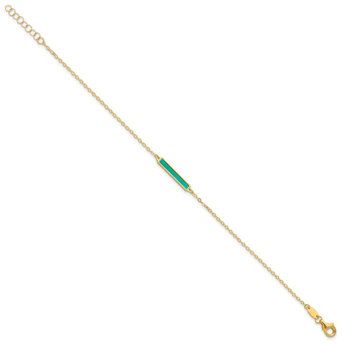14K Solid Yellow Gold Teal/white Mother of Pearl Reversible Bar Chain Bracelet