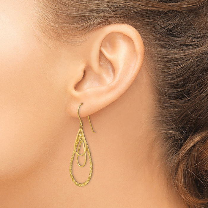 14K Solid Yellow Gold Tear Drop Dangle Earrings