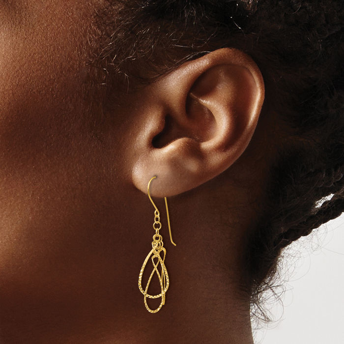 14K Solid Yellow Gold Tear Drop Dangle Earrings