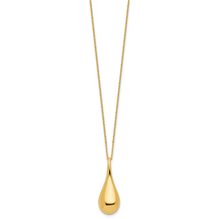 14K Solid Yellow Gold Teardrop Geometric Necklace Chain