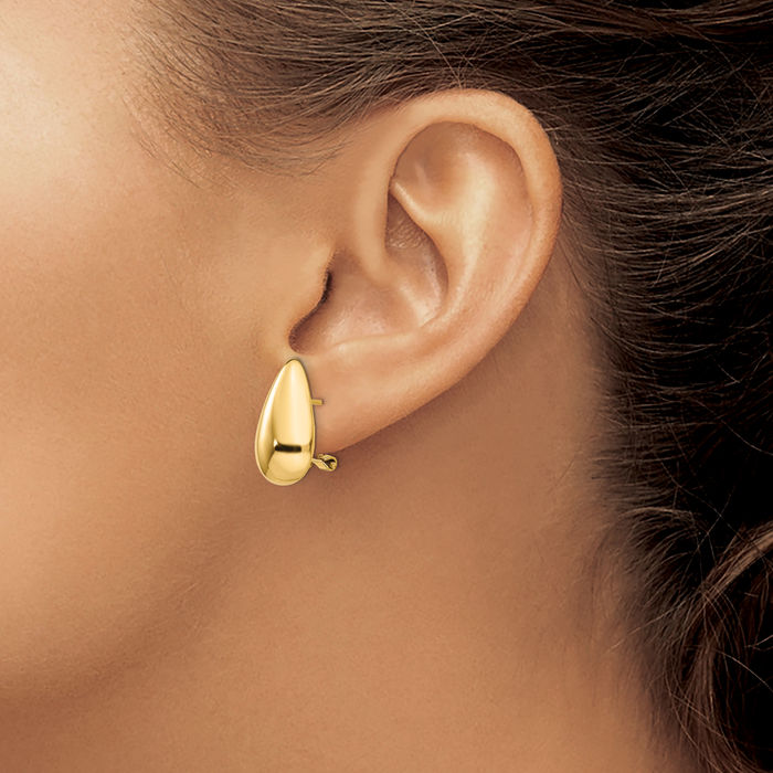 14K Solid Yellow Gold Teardrop Omega Clip Back Post Stud Earrings