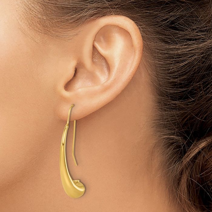 14K Solid Yellow Gold Teardrop Threader Drop Dangle Earrings