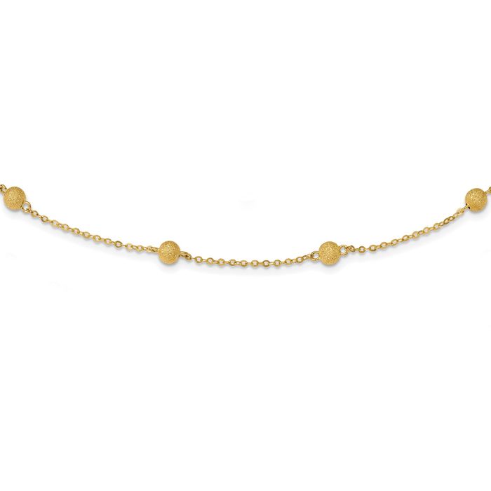 14K Solid Yellow Gold 7 Stations Ball Chain Necklace