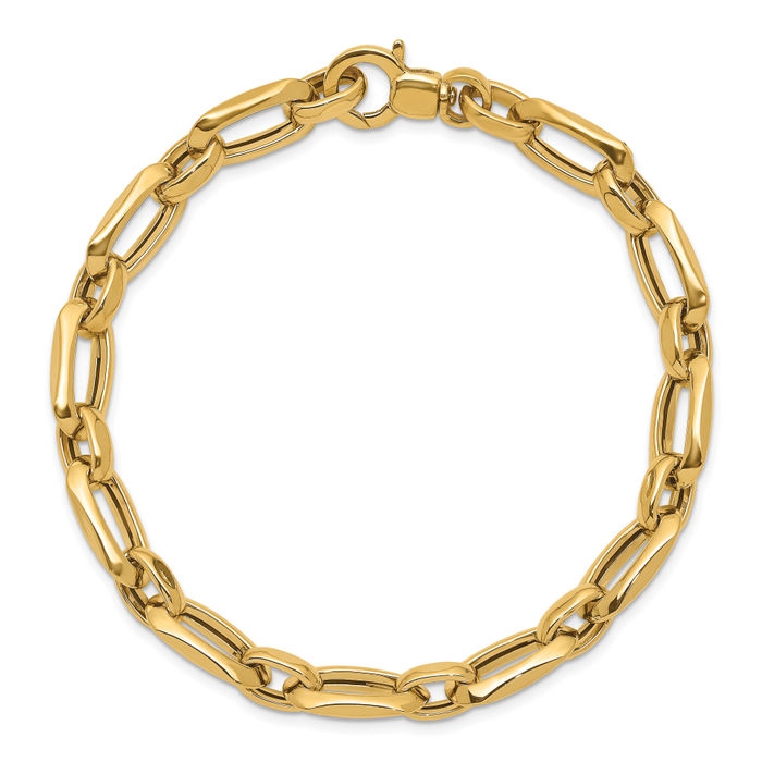 14K Solid Yellow Gold Single Link Chain Charm Bracelet