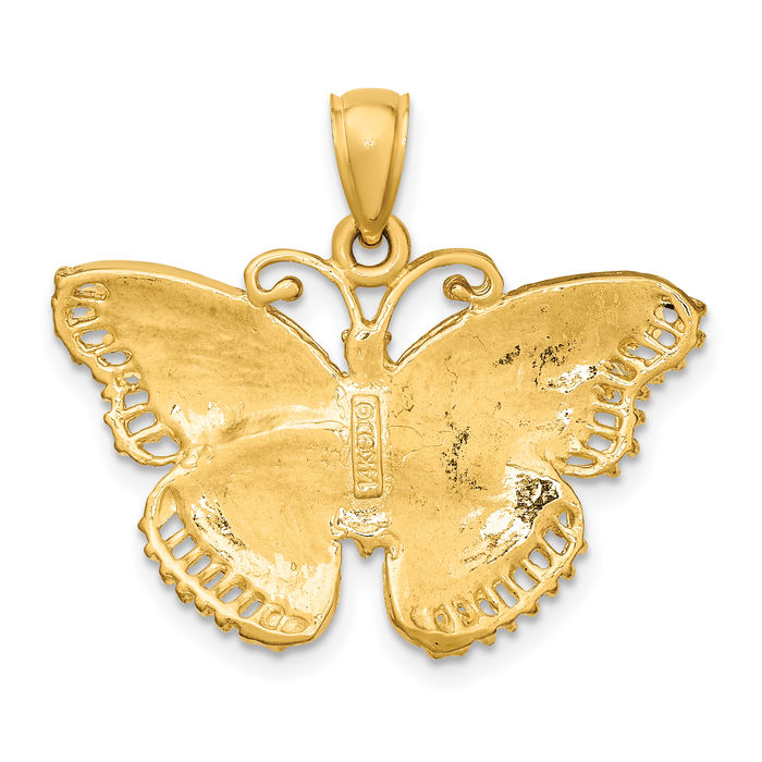 14K Solid Yellow Gold Butterfly Wings Necklace Chain Pendant Charm