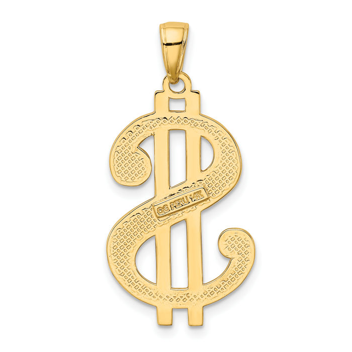 14K Solid Yellow Gold Dollar Sign Necklace Chain Pendant Charm