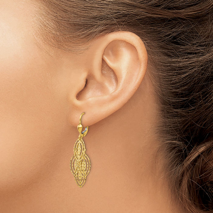 14K Solid Yellow Gold Drop Dangle Earrings