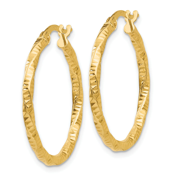 14K Solid Yellow Gold Round Medium Hoop Earrings