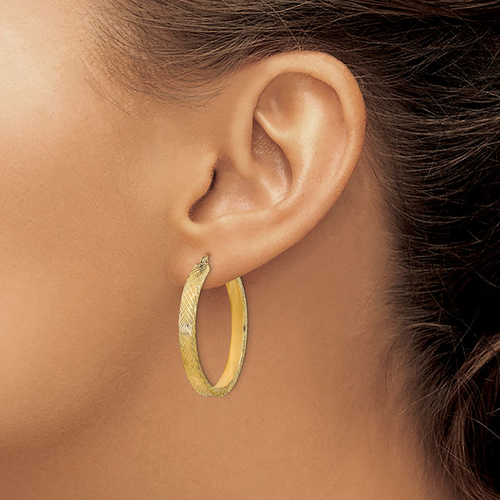 14K Solid Yellow Gold Round Medium Hoop Earrings