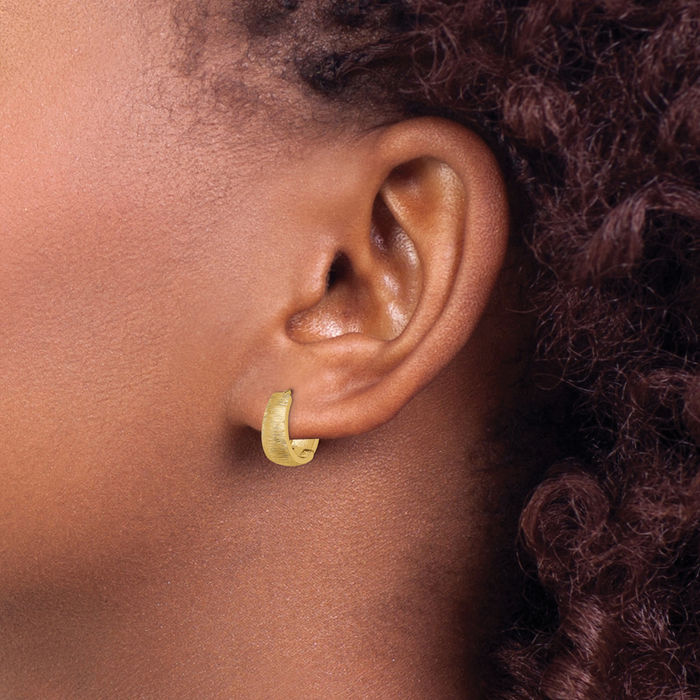 14K Solid Yellow Gold Round Huggie Small Hoop Earrings