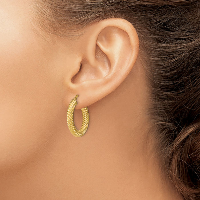 14K Solid Yellow Gold Round Medium Hoop Earrings