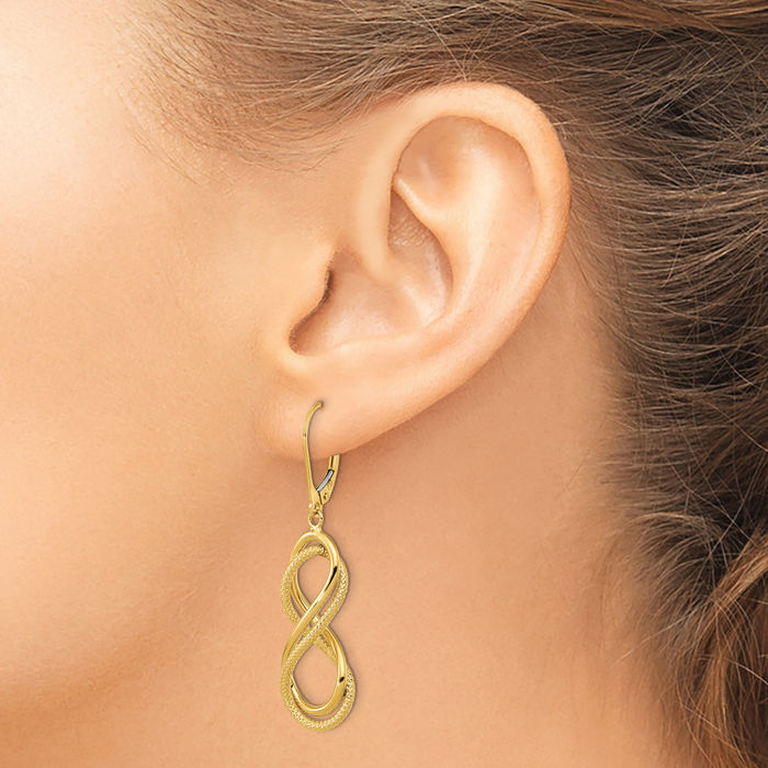 14K Solid Yellow Gold Infinity Twisted Love Knot Symbol Drop Dangle Earrings