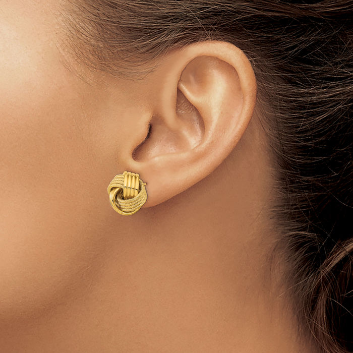 14K Solid Yellow Gold Twisted Love Knot Symbol Stud Earrings