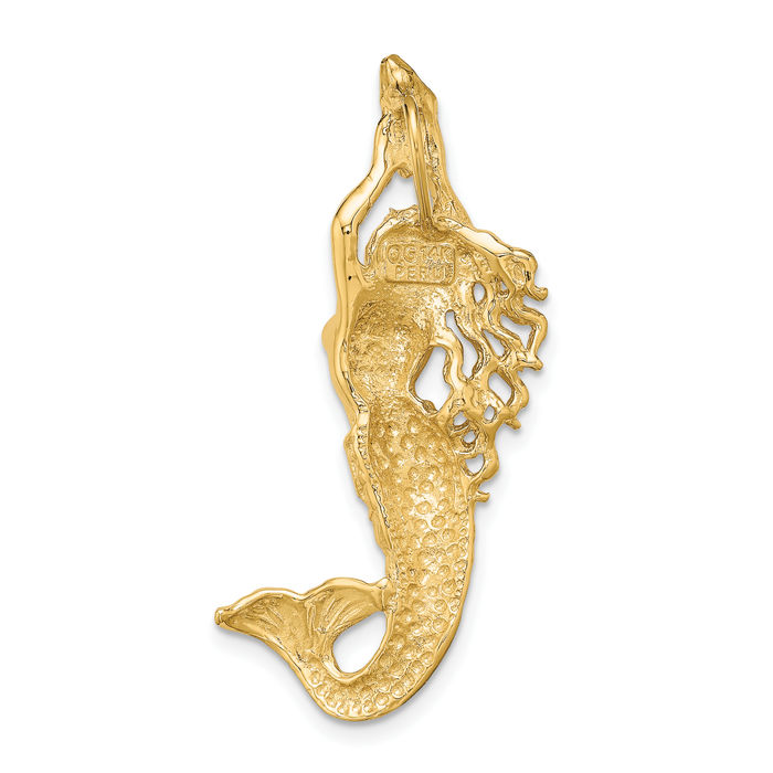 14K Solid Yellow Gold Mermaid Floating Chain Slide Pendant Necklace Charm