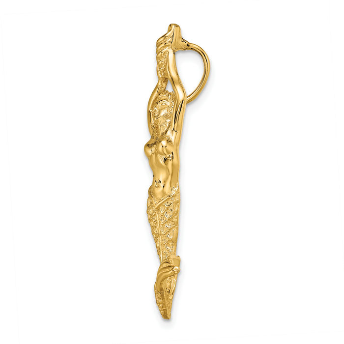 14K Solid Yellow Gold Mermaid Floating Chain Slide Pendant Necklace Charm