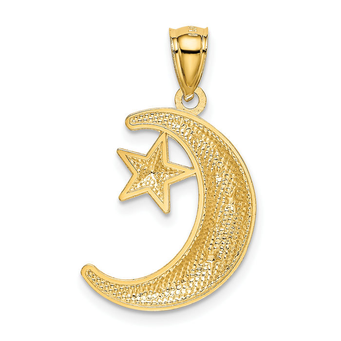 14K Solid Yellow Gold Crescent Moon Stars Necklace Chain Pendant Charm