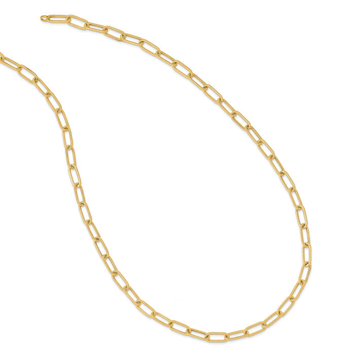 14K Solid Yellow Gold Oval Cable Rolo Link Chain Belcher Necklace