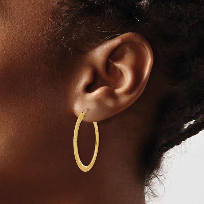 14K Solid Yellow Gold Oval Medium Hoop Earrings