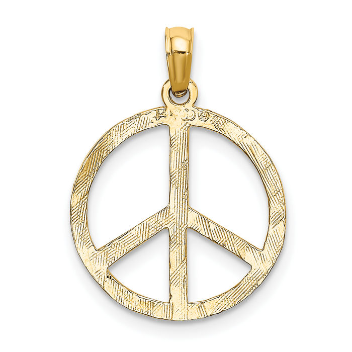 14K Solid Yellow Gold Peace Sign Inspirational Symbol Necklace Chain Pendant Charm