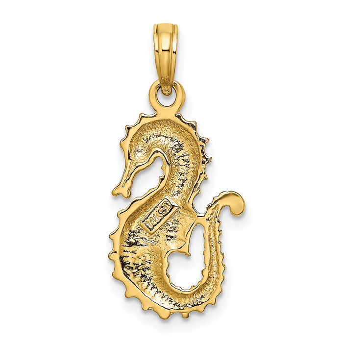 14K Solid Yellow Gold Seahorse Necklace Chain Pendant Charm