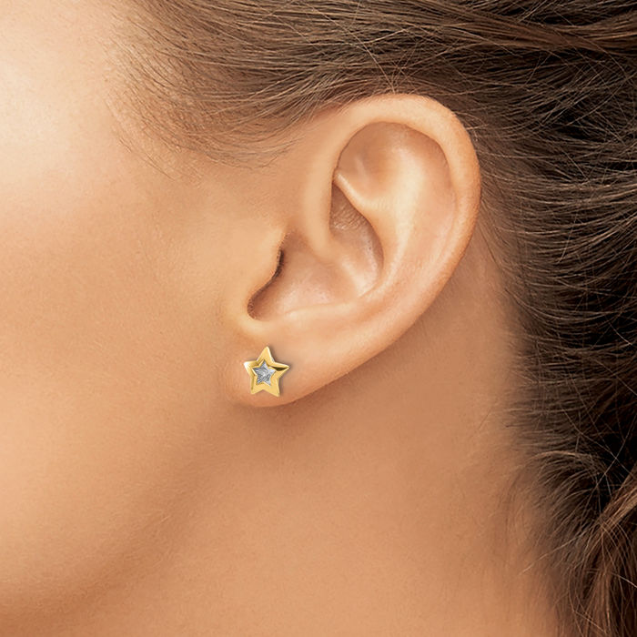 14K Solid Yellow Gold Star Stud Earrings