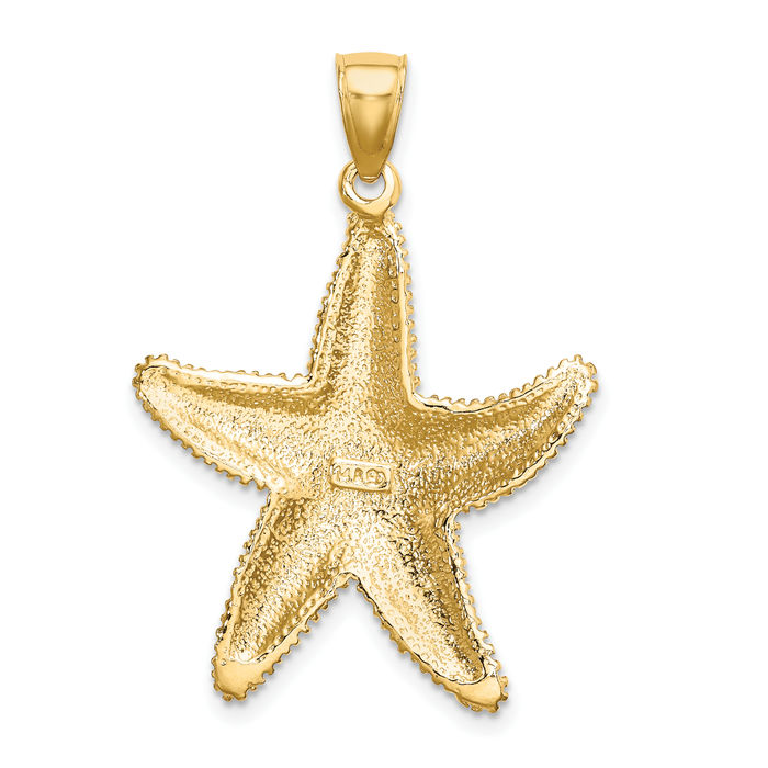 14K Solid Yellow Gold Texutred Starfish Necklace Chain Pendant Charm