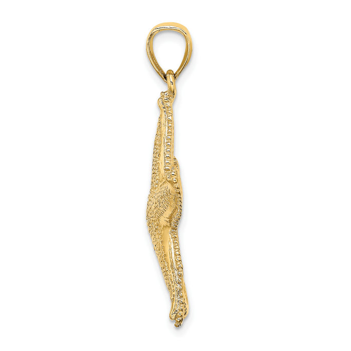 14K Solid Yellow Gold Texutred Starfish Necklace Chain Pendant Charm