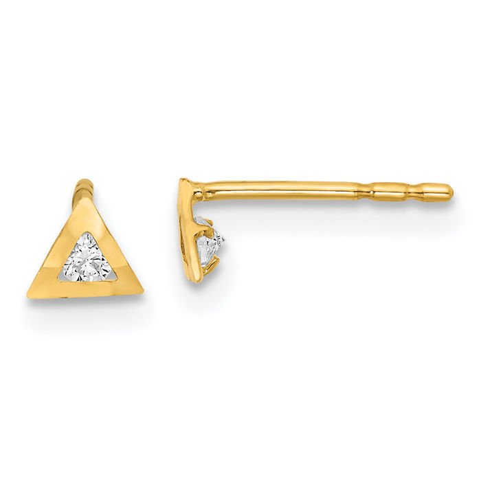 Hammered Triangle Stud Earrings 14k Yellow Gold high quality Pierced Studs