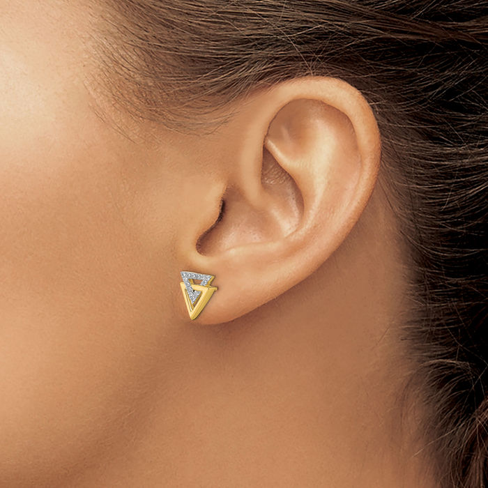 14K Solid Yellow Gold Triangle Diamond Stud Earrings