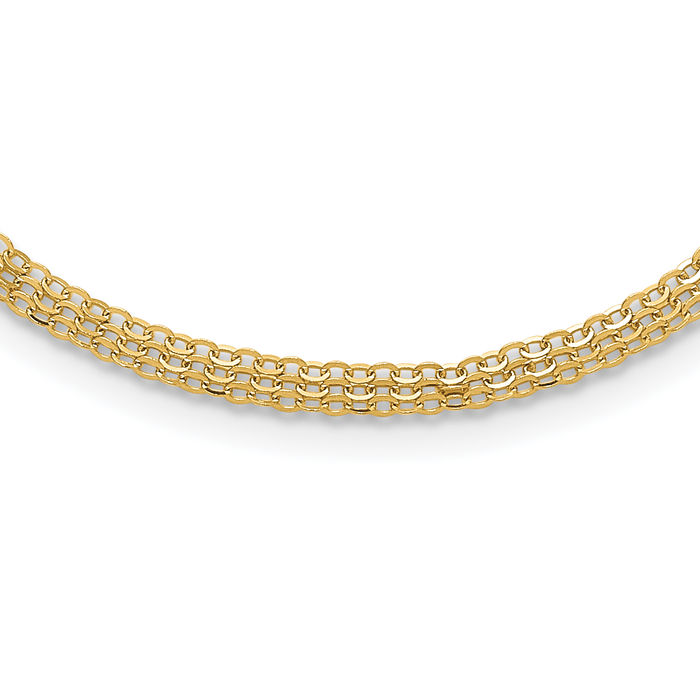 14K Solid Yellow Gold Triple Cable Rolo Link Chain Belcher Necklace