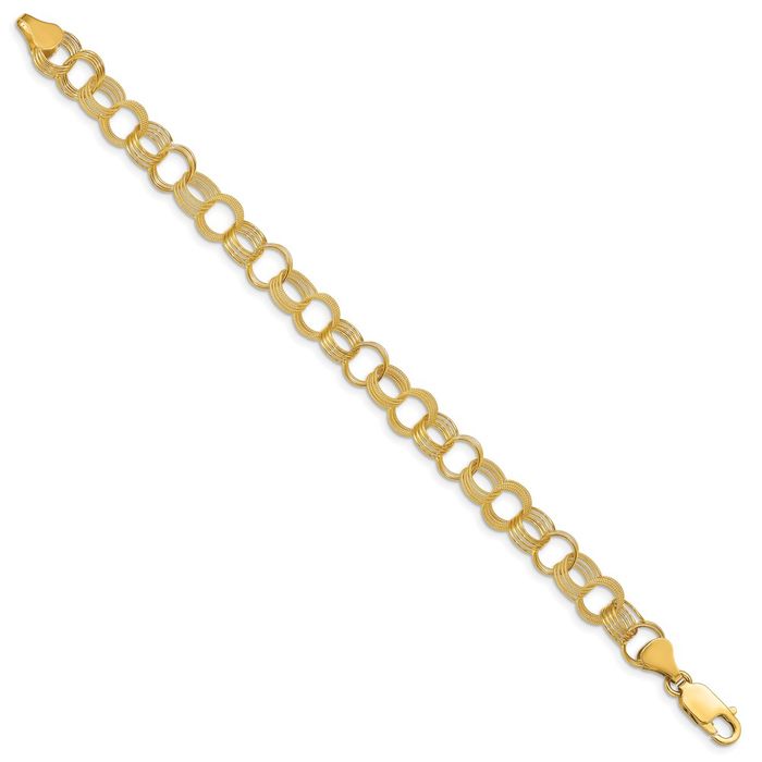 14K Solid Yellow Gold Triple Link Chain Charm Bracelet