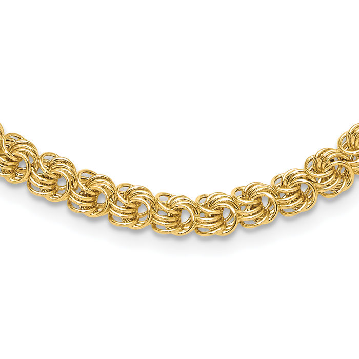 14K Solid Yellow Gold Triple Link Chain Necklace